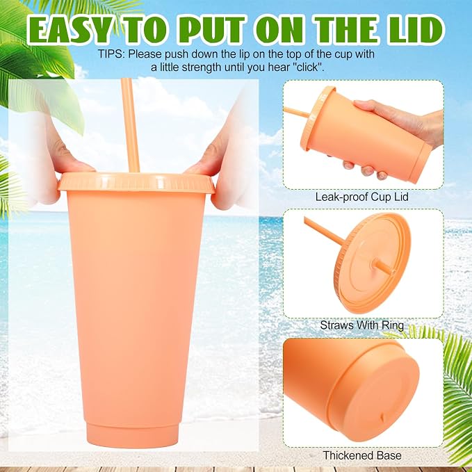 Honeydak 60 Pack Tumbler with Straw and Lid Bulk Cups for Gifts Water Bottle Iced Coffee Travel Mug Cup Reusable Plastic Tumblers for Party Birthdays 24-27 oz (Fresh Color)