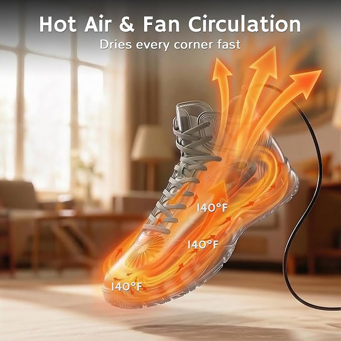 Airthereal SD32 Portable Shoe and Boot Dryer with Integrated Fan and Heater, Ultra Silent and Light Weight, 12V DC & AC Adapter for Travelling, Camping, and Road Trips