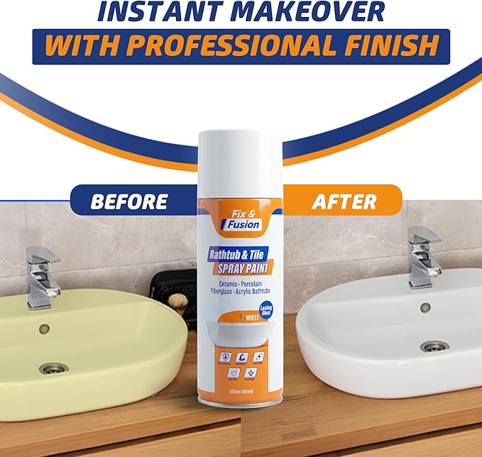 Fix & Fusion Bathtub & Tile Spray Paint, Multi-Surface Coating for Bathroom & Kitchen, High Adhesion, Water-Resistant, for Porcelain, Ceramic, Fiberglass, Countertops & More, White 13.5 oz (Pack of 4)