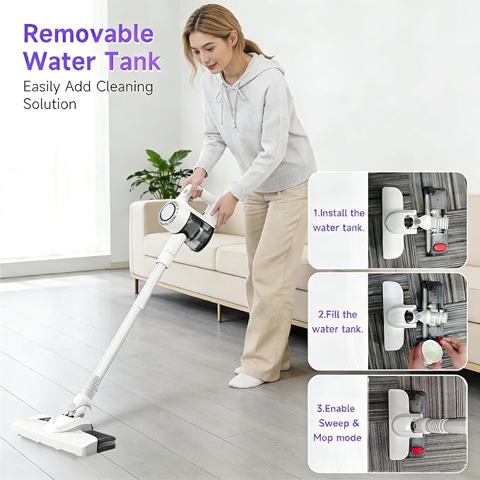 Cordless Vacuum Cleaner with Mop Function,1.5L Dust Cup, Washable HEPA Filter, Lightweight 4.27lbs Stick Vacuum for Hard Floors/Tiles + Blower Function, Water Tank & Mop Pads