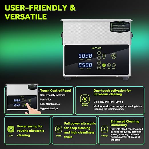 3L Ultrasonic Cleaner, One-Touch Cleaning,Heating, Deep Mode, ECO Energy-Saving Ultrasonic Cleaning Machine Excellent for Labs,Carburetor,Jewelry,Dentures,Automotive & Industrial Parts.