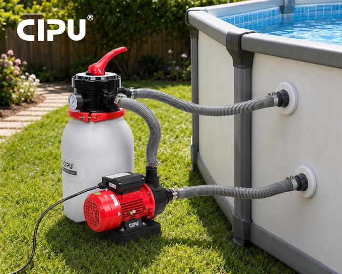CIPU 10-inch Sand Filter Pump System Handy 4-Way Valve for Above Ground Pools with 0.25HP Pool Pump 115V 6-Foot Cord to Easy Installation