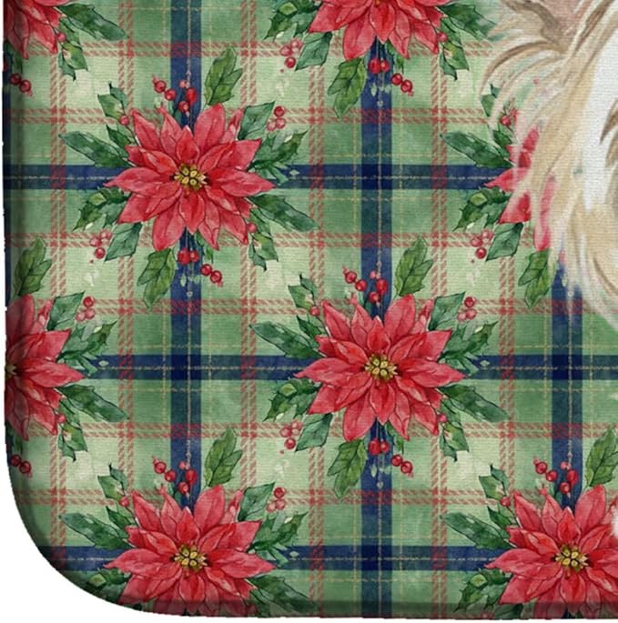 Caroline's Treasures Powderpuff Chinese Crested Christmas PoinsettIas Dish Drying Mat Absorbent Dish Drying Mat Pad for Kitchen Counter Dish Drainer Mat for Countertop, 14 x 21", Multicolor