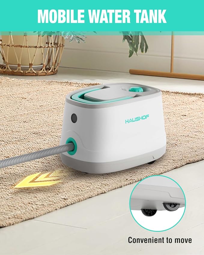 HAUSHOF 1500W Steam Cleaner, 4-Bar Pressurized Portable Steamer with 1.5L Large Tank, Wheels and 16 Accessories, Multi-Purpose Steam Cleaner for Car Detailing, Floors, Tile, Grout & Grease