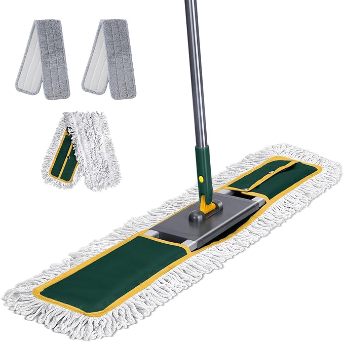 36" Commercial Dust Mop | Masthome Microfiber Industrial Mop for Floor Cleaning | 60”Long Handle Heavy Duty Floor Mop | 3 Reusable Pads | Wet Dry Flat Mops for Hardwood Floors, Marble, Laminate, Tile
