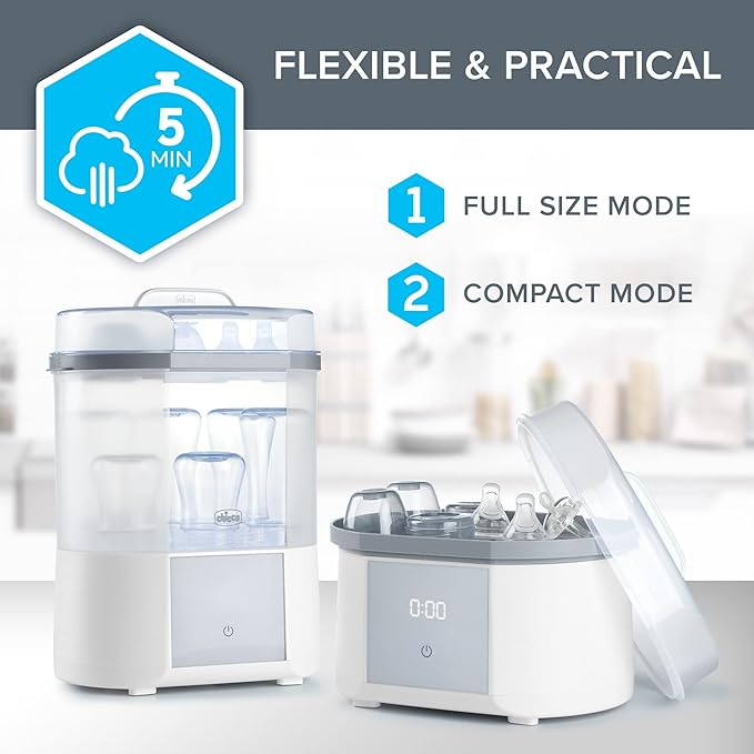 Chicco Advanced Electric Steam Sterilizer and Dryer for Baby Bottles, Pacifiers & Feeding Accessories, Kills 99.9% of Germs, Holds 6 Bottles, 4 Programs with Auto Dry & Delay Start, Auto Shut-Off