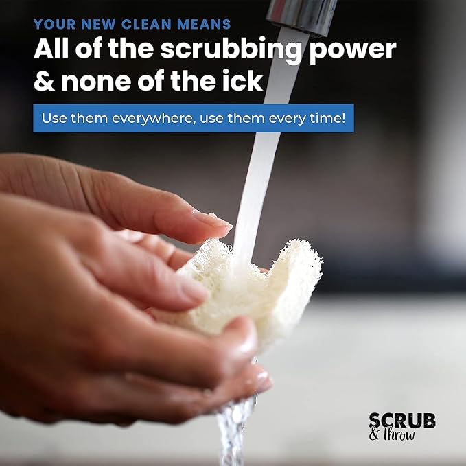 Scrub & Throw Loofah Scrub Sponge, Natural, Plastic-Free, Non-Scratch, for Kitchen, Dishes, Pots and Cleaning, Plant-Based, Plastic-Free, Eco-Friendly, Biodegradable, 180 Pack