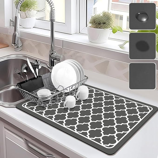 Drying Mat for Kitchen Countertops, Coffee Mat Hide Stain Rubber Backed Absorbent Dish Drying Mat