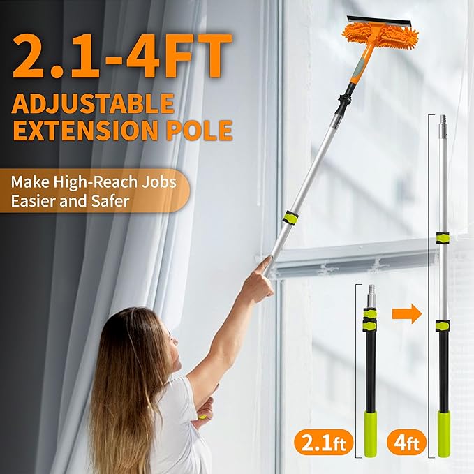 2.1-4ft Telescopic Extension Pole,Multi-Purpose Extension Pole with 180° Universal Thread Head, Black Oxide Aluminum Extendable Pole with Flip-Lock, for Painting,Dusting,Window Cleaning