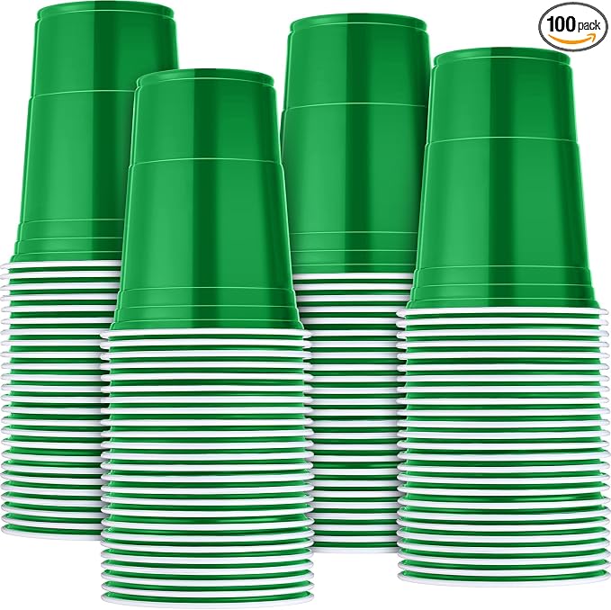 Mimorou Green 200 Pack Plastic Cups 16 oz Disposable Cups for Party Wedding Halloween Stackable Beverage Drinking Tumbler Heavy Duty for BBQ Birthday Baby Shower