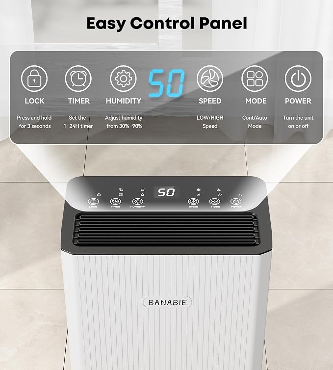 2500 Sq.Ft Dehumidifier for Basement, 32 Pint Dehumidifiers for Home with Drain Hose, Ultra Quiet 32dB, Smart Humidity Control, 24H Timer, Energy Efficient, Portable for Bedroom, Bathroom, RV