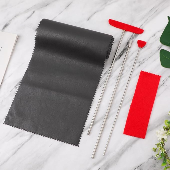 5pcs Grand Piano Soundboard Cleaning Tools, Includes Big & Small Brush Head Cleaning Tool Extension Rod Soft Fiber Polish Cloth, Piano Cleaner Kit (Black, Soundboard Dust Cover)