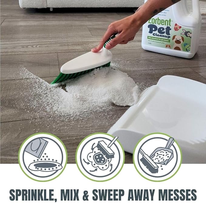 Zorbent Pet Accident Cleanup – Odor Remover for Dog & Cat Messes. Absorbs 1 Gallon. Pet-Safe Cleaner for Urine, Vomit, Poop & Accidents on Hardwood, Tile, Vinyl, Concrete, Short Carpet & Rugs, 5 qt