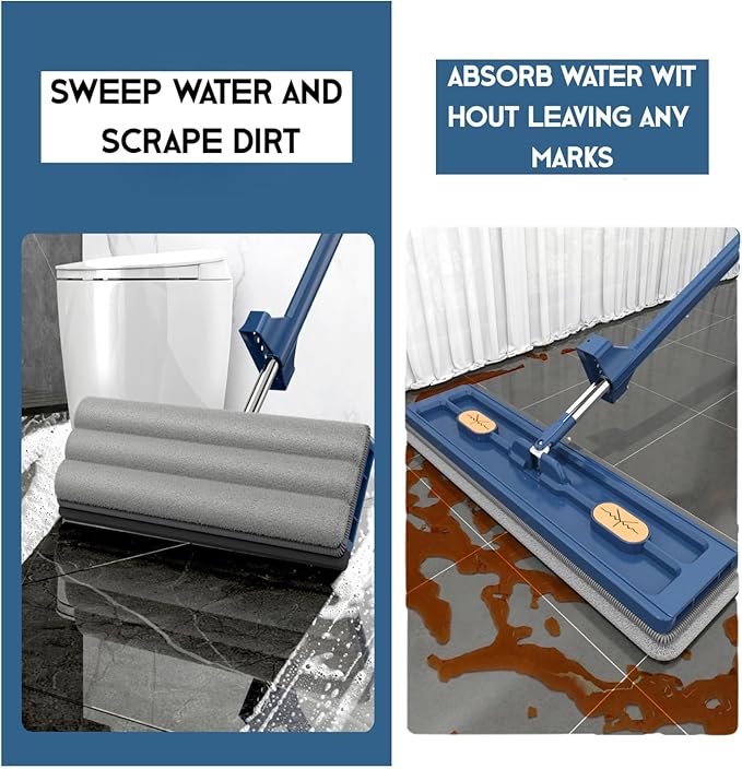 2025 New Large Flat Mop and Bucket Set, 360 Rotation Flat Mop with Self-Wringing Bucket, Includes 7 Reusable Microfiber Pads for Tile, Hardwood, Laminate Floors Wet and Dry (Blue)