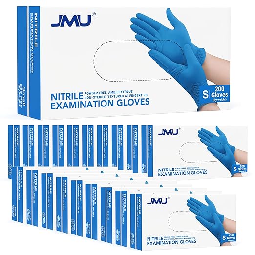 JMU Nitrile Exam Gloves Small, 3.5 Mil, Powder-Free, Latex-Free, Disposable Medical Glove, Blue, 4000 Count