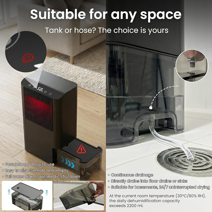 Home Dehumidifier, Basement Rotary Dehumidifier, ultra-quiet automatic shut-off/7-color lighting/operates at a low temperature of 32°F (0°C)/washable filter, suitable for bedroom, basement, bathroom