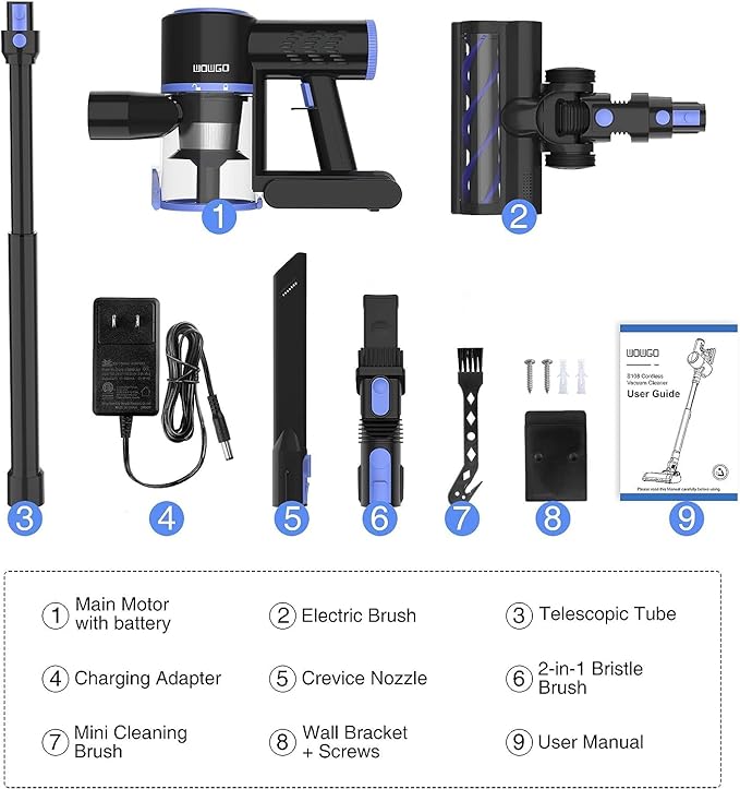 Cordless Vacuum Cleaner, 4-in-1 Vacuum Cleaners for Home, Handheld Vacuum Cleaner with 40 mins Runtime, Stick Vacuum for Apartment, Carpet, Black 1 Battery