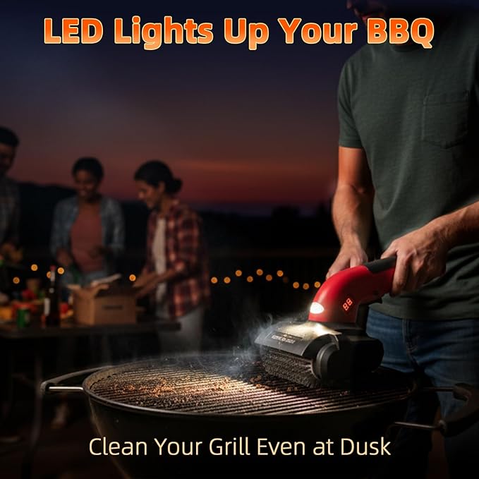 Electric Grill Brush for Outdoor, Upgraded BBQ Grill Cleaner with 3 Heads, 1200 RPM Speed, 304 Stainless Steel Bristle, Cordless & Type-C Rechargeable Grill Cleaning Tool