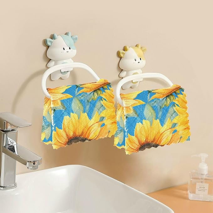 senya Kitchen Dishcloths, Sunflower Blue Cloth Dish Towels 6 Pack Super Absorbent Dishtowels Reusable Cleaning Cloths