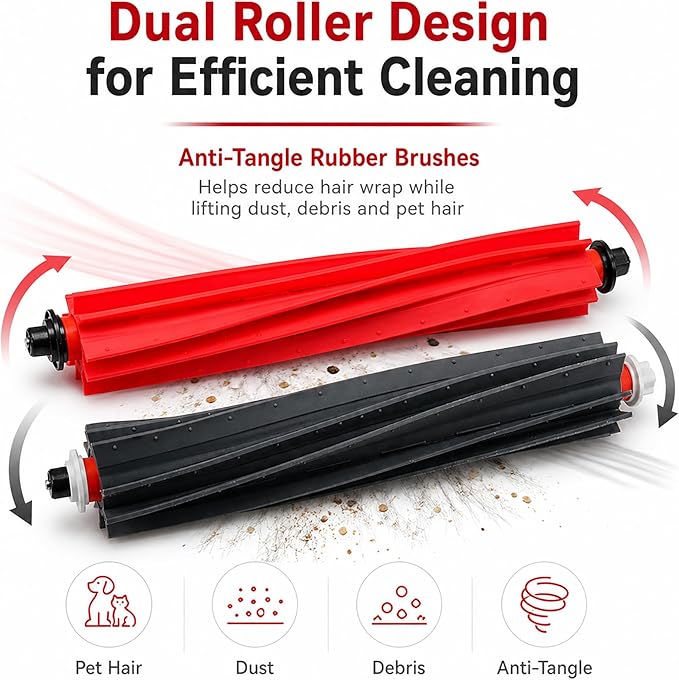 8 Pack (4 Pairs) Replacement Main Brush Set Compatible with Roborock S8 MaxV Ultra,S8 Max Ultra,Qrevo Master,Qrevo Slim,Dual Anti-Tangle Rubber Rollers,Multi-Surface Robot Vacuum Accessories
