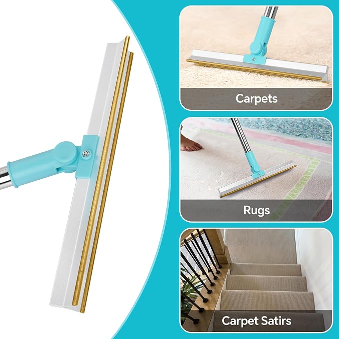 YooxArmor 3 in 1 Carpet Rake Pet Hair Remover, 3 Size Scraper Set, 55” Adjustable Handle, Reusable Lint Tool for Dog Cat Rugs Furniture Car