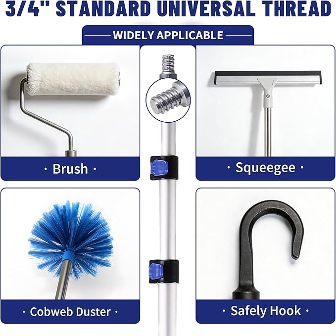 Telescopic Pole 16 FT Aluminum Extension Pool Tool with Flip-Lock Equipped with Universal Accessories, Telescoping Pole for Cleaning, Dusting and Painting