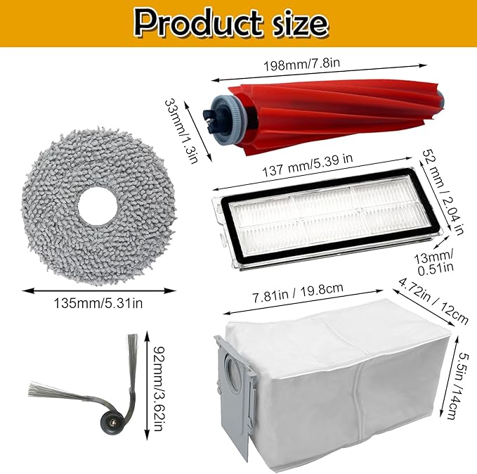 Eagles 26 Pack Replacement Accessories Compatible with Roborock QV 35A/QV 35S Robot Vacuum Cleaner, 2 Mainbrush, 6 Side Brush, 6 Mop Pads, 4 HEPA Filter, 6 Dust Bags, 1 Cleaning Brush, 1 Screwdriver