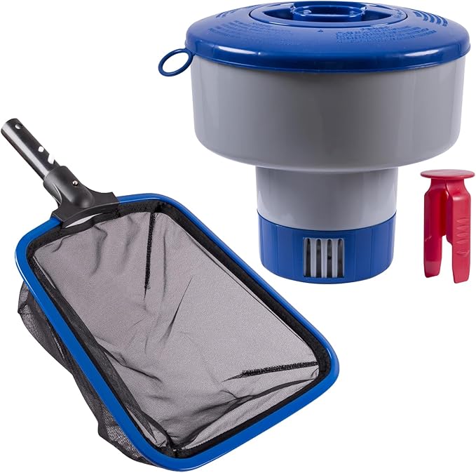 POOLAZA Premium Quality Pool Chlorine Floater & Durable Fine Mesh Pool Net Skimmer