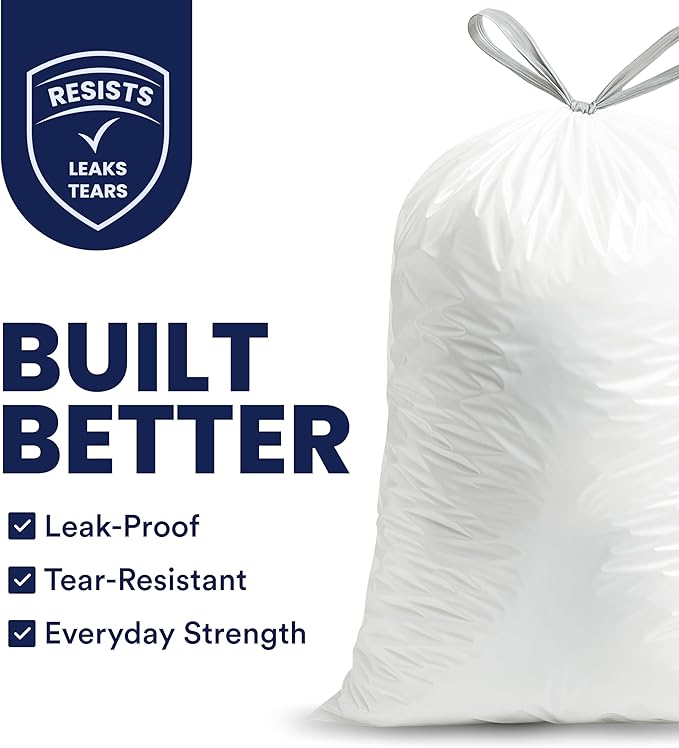 Plasticplace 13 Gallon Trash Bags │ 0.9 Mil │ White Tall Garbage Can Liners │ 24" x 27" (200 Count)