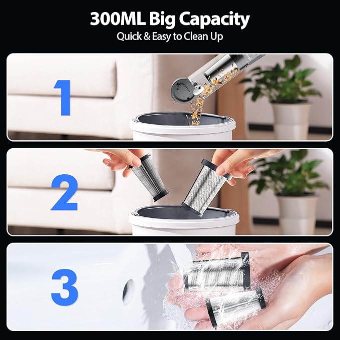 Handheld Vacuum Cordless 25000Pa Car Vacuum 3-in-1 Handheld Vacuum, Includes Smart Display and Charging Base Hand Vac Cordless Rechargeable One-Touch Empty for Home/Pet/Car(Silver)
