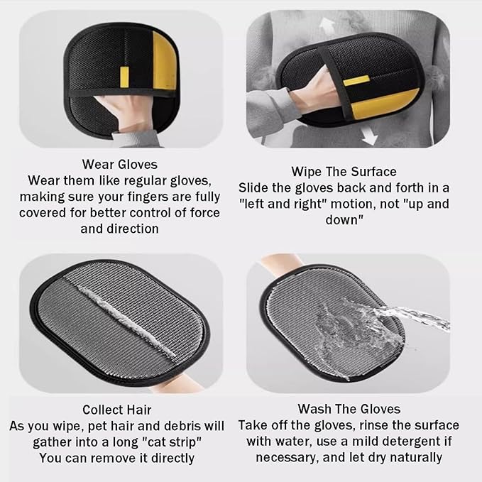 Pet Hair Removal Glove, Pet Hair Remover Gloves for Cats & Dogs, Dogs, Electrostatic Pet Hair Removal Gloves Brush for Pets Hair, Suitable for All Pets (2pcs)