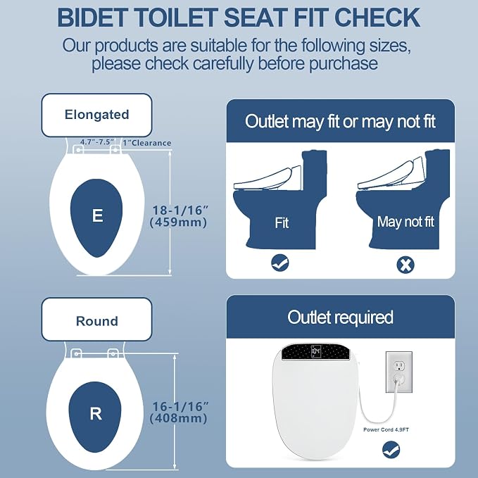 Heated Bidet Toilet Seat with Remote - Electric Bidet Seat(Elongated)