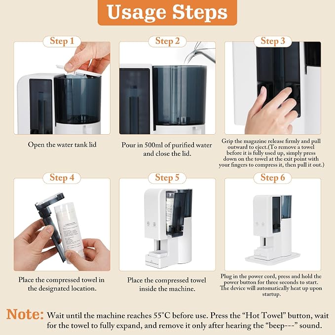 Hot Face Towel Heater Machine with Tray, Towel Warmer, 55°C (131°F) Constant Temperature, 5-Second Fast Heating & Automatic Dispenser, Smart Voice Alerts (Towel Machine + 100PCS Towels)