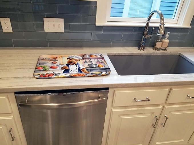 Caroline's Treasures DAC6338DDM Welsh Terrier The Chef Dish Drying Mat Absorbent Dish Drying Mat Pad for Kitchen Counter Dish Drainer Mat for Countertop, 14 x 21", Multicolor