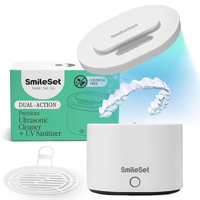 Premium 42000 Hz Ultrasonic Cleaner 200 ml with Sanitizer for Clear Aligners, Retainers, Mouthguards, Dentures, & Night Guards – Deep Cleaning Dental Appliance Cleaner - White