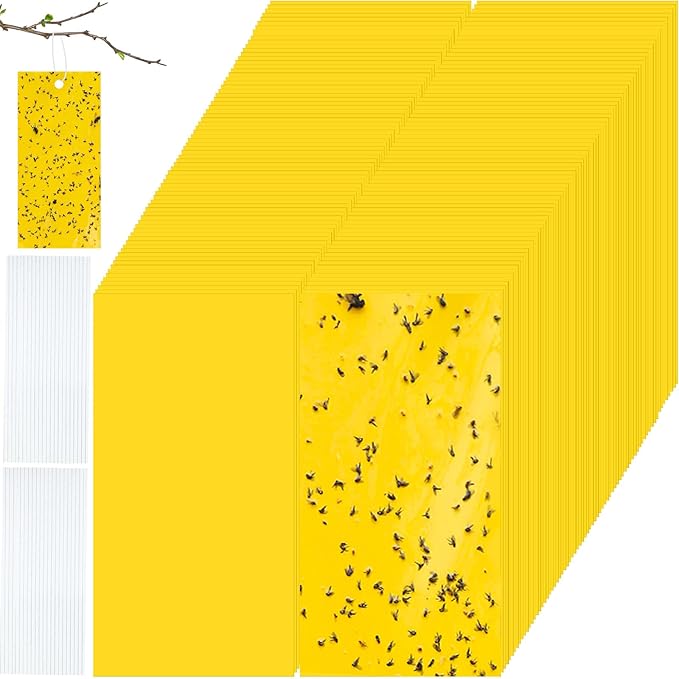 Qualirey 11.8 x 7.8 Inch Extra Large Yellow Sticky Traps for Plant Double Sided Sticky Trap for Gnats with Twist Ties Fly Traps for Fruit Insect Fungus Bugs Indoor Outdoor (100 Pcs)