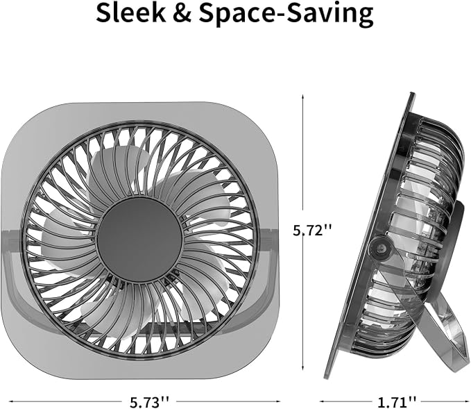 Antarctic Star Ultra-Thin USB Desk Fan, Personal Portable Desktop Cooling Fan with 3 Speeds & Night Light, 5W Powerful Quiet Small Fan for Bedroom Office Home, Powered by USB Cable
