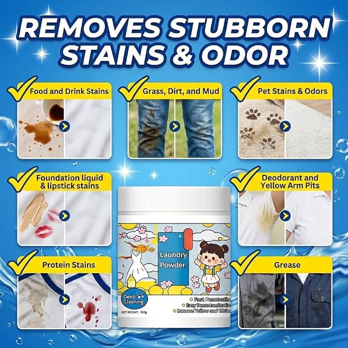 17.6 Oz Oxygen Laundry Powder,Hyper Concentrated Strong Stain Remover Powder,Suitable for Color Protection of Clothing, and Capable of Removing Stubborn Stains Caused by Milk, Sweat, Oil, and Fruits