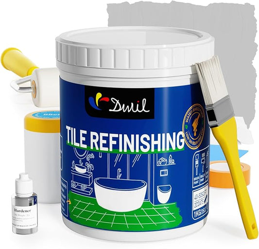 DWIL Tub Paint, Tub and Tile Refinishing Kit with Tools, Bathtub Paint Water Based &Low Odor, Easy to Use for Sink Bathroom Shower, Light Grey 35oz/50-55sq.ft