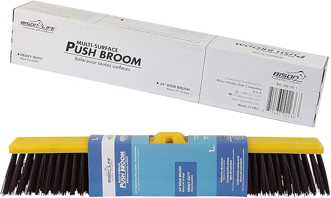 BISON LIFE BIS-WB-09-1 Multi Surface Push Broom Heavy-Duty Floor Sweep Broom, Black
