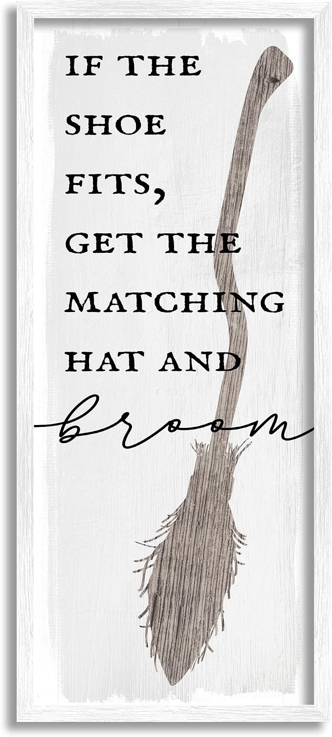 'If Shoe Fits Get Matching Broom Halloween'| Framed Giclee Art | Stupell Industries | White, 13 x 30 Inches, Easy to Hang and Sturdy, Made in USA, by Lil' Rue