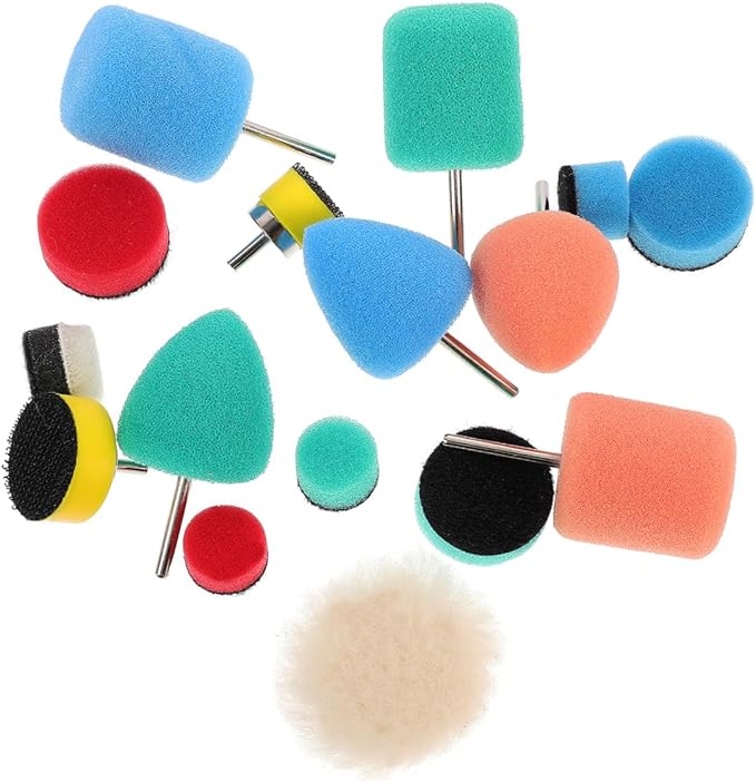 OUNONA 16pc Car Polishing Pads Kit Sponge Buffer Wheels Car Brush Set Buffing Discs Auto Detailing Kit