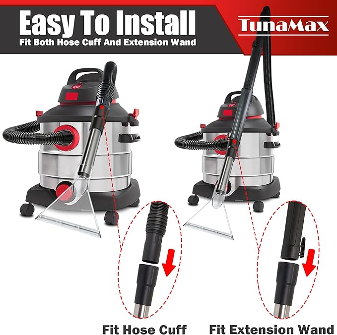 TunaMax Universal Work with All Shop Vacs Clear Extractor Attachment with 1-1/4" & 1-7/8" & 2-1/2" Adapters for Upholstery & Carpet Cleaning & Auto Detailing