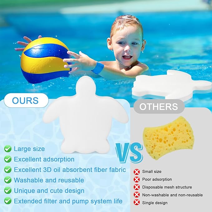 12 Pcs 12 × 12 Inch Sponge for Hot Tub, Turtle Pool Sponge Oil Absorber for Spa Swimming Pool Oil Absorbing Cleaning Accessories