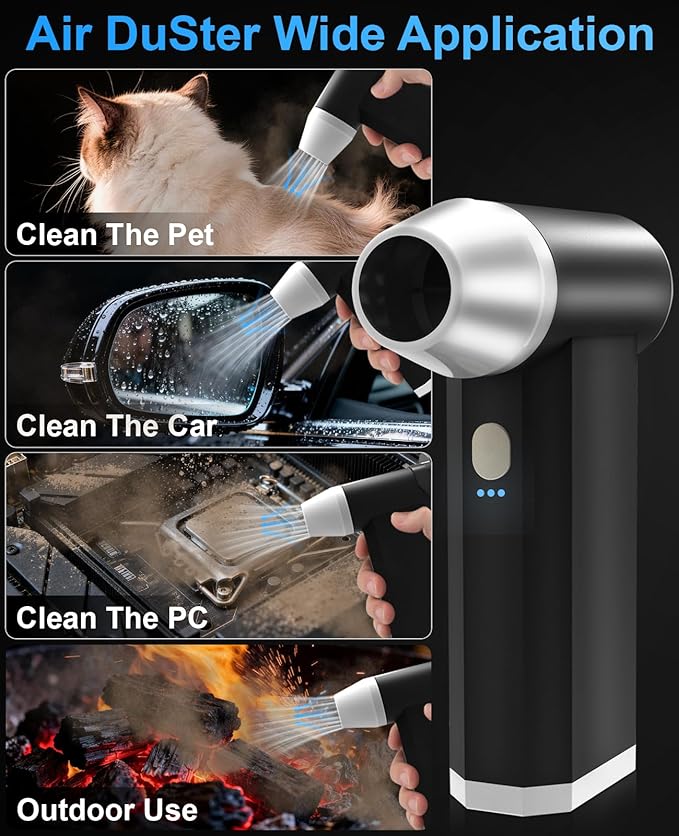 2 in1 Compressed Air Duster and Vacuum, 150000 RPM Powerful Cordless Electric Air Duster, 4 Gear Adjustable Mini Handheld Blower, Rechargeable Car Vacuum for Computer,Keyboard,Electronic,Home,Outdoor
