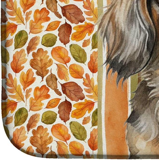 Caroline's Treasures Longhaired Dapple Dachshund Heirloom Fall Dish Drying Mat Absorbent Dish Drying Mat Pad for Kitchen Counter Dish Drainer Mat for Countertop, 14 x 21", Multicolor