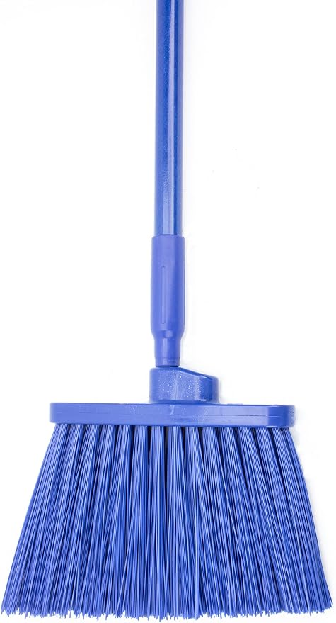 SPARTA 41083EC14 Plastic Color Coded Broom, Unflagged Bristles, Long Broom With Angled Head For Small Debris Cleaning, 56 Inches, Blue, (Pack of 12)
