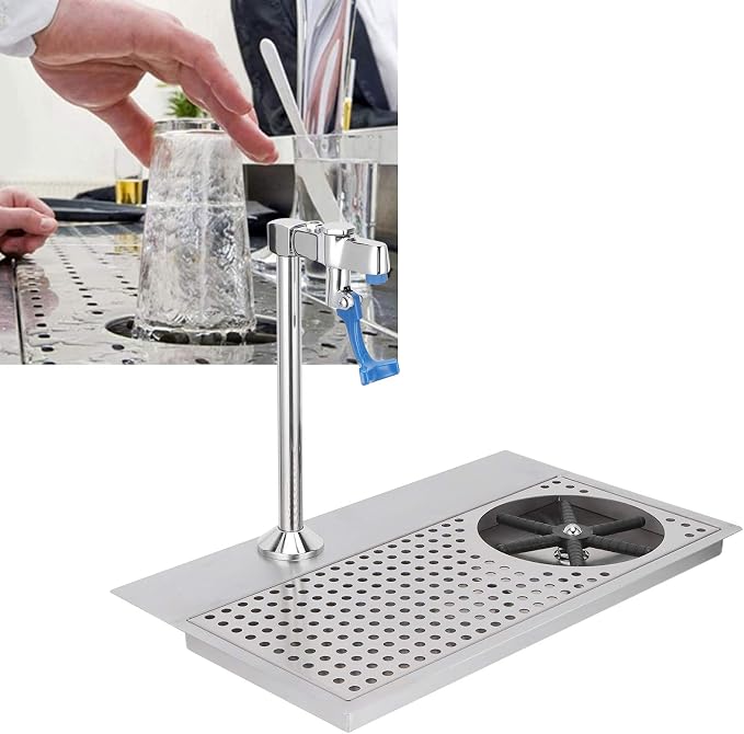 Topyond Automatic Glass Washer Kit, Commercial Glass Cup Rinser, Multi-Angle Water Outlet, Faucet, Plum Blossom Hex Cup Holder, Stainless Steel Pitcher Rinser for Hotels, Cafés Restaurants