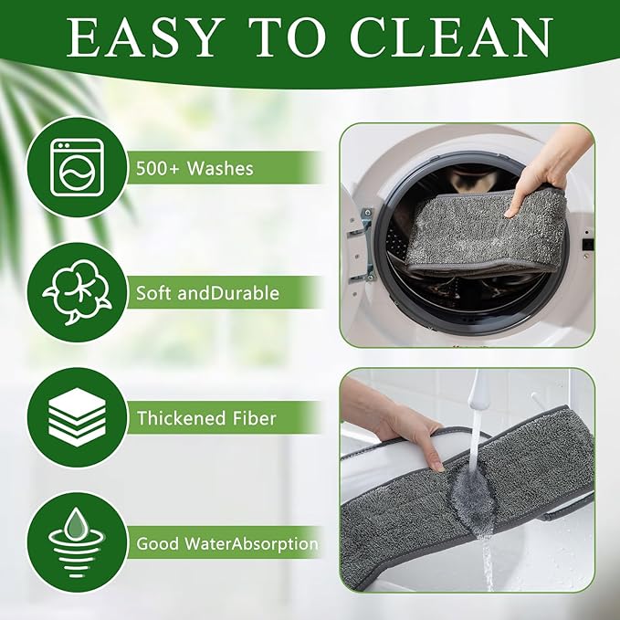 3 Pcs Large 48 Inch Commercial Replacement Microfiber Pads Reusable Wrestling Wet Mop Refill Pads for Flat Mop Frames Wet and Dry Use (Grey)