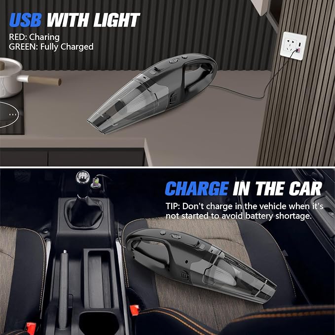 BSRCO Cordless Handheld Vacuum with 6kPa Hurricane Suction, 25Mins Runtime Portable Car Vacuum for Deep Gap Cleaning, Lightweight Hand Vac with HEPA for Pet Hair, Home & Vehicle